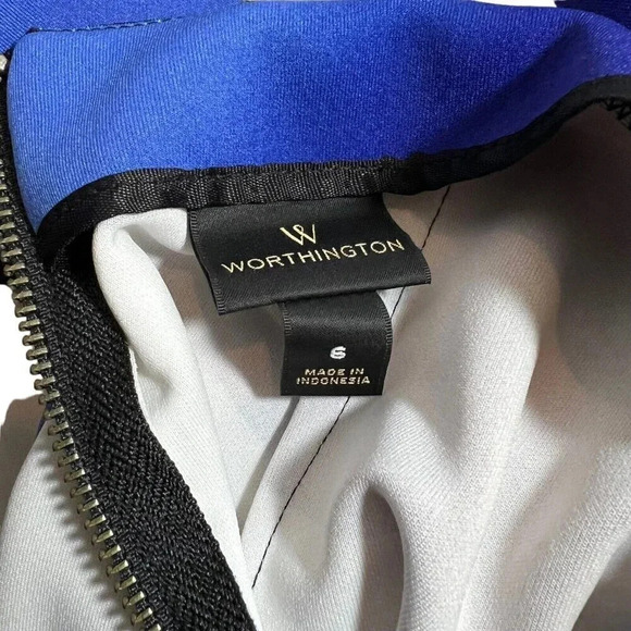 Worthington Skirt and Peplum Top Suit Set Medium Geometric Periwinkle White Blue - Picture 12 of 13